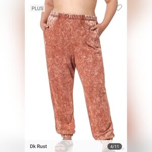 Zenana Plus Acid Wash Jogger Pants with Pockets - Dk Rust - 1X-3X